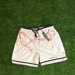 NWT Kinetic White Mesh Athletic Shorts with Pink Floral Print Medium
